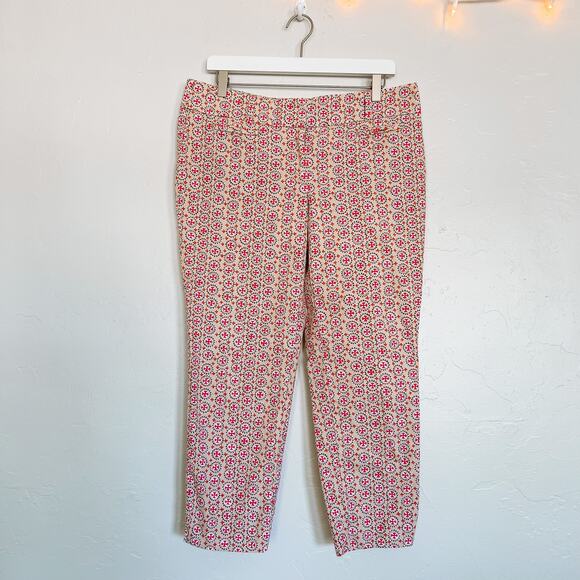 LOFT Marisa Fit Riviera Pant Cream and Pink Patterned size 8 - Picture 1 of 5